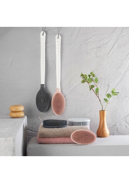 Silikon Masajlı Uzun Saplı Vücut Masaj Fırçası Banyo Sırt Kesesi Saplı Yumuşak Fırça
