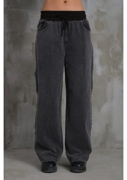 022 Kadın Yan Püsküllü Bol Paça Penye Kot Denim Pantolon modelleri
