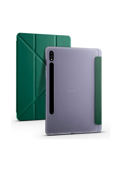 Galaxy Tab S7 Plus T970 Kılıf Zore Tri Folding Kalem Bölmeli Standlı Kılıf