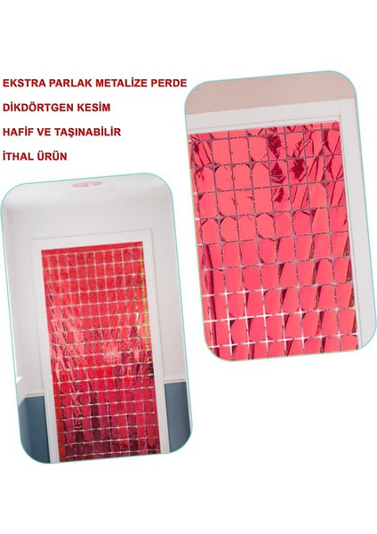 Ekstra Metalize Kırmızı Renk Disko Dikdörtgen Kesim Kapı Perdesi Dekorasyon 1x2 Metre (4738) fiyatları