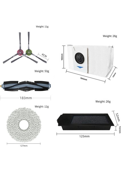 Ecovacs X1S Pro Deebot Elektrikli Süpürge Yedek Aksesuarları Ana Yan Fırça Hepa Filtre Paspas Bezi Toz Torbası (Yurt Dışından)