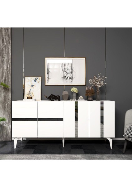 Vannia Tv Sehpası ve Konsol 2'li Salon Takımı Beyaz-Gümüş modelleri