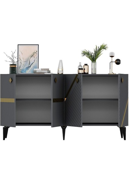 Irris Tv Sehpası ve Konsol 2'li Salon Takımı Antrasit-Altın modelleri