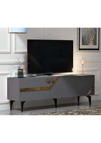 Irris Tv Sehpası ve Konsol 2'li Salon Takımı Antrasit-Altın fırsatları