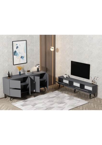 Vannia Tv Sehpası ve Konsol 2'li Salon Takımı Antrasit-Gümüş fiyatları