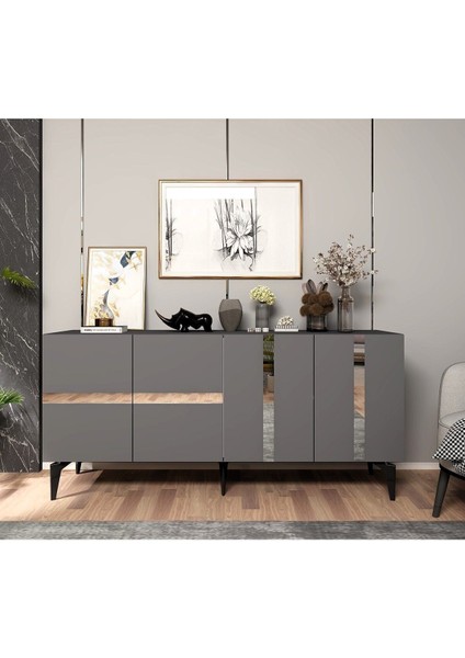 Vannia Tv Sehpası ve Konsol 2'li Salon Takımı Antrasit-Gümüş modelleri