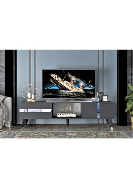 Vannia Tv Sehpası ve Konsol 2'li Salon Takımı Antrasit-Gümüş fırsatları