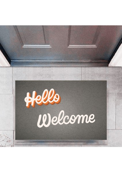 Kapı Önü Paspası Dekoratif Dijital Baskı Hello Welcome P-2326