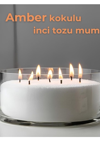 Amber Kokulu Esanslı Inci Tozu Mum Fitil Hediyeli Sonsuzluk Mumu 500GR Mistik Koku