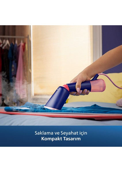 5000 Serisi El Tipi Buharlı Düzleştirici, Seyahat için Taşınabilir, Tak ve Çalıştır, Lacivert, STH5030/20