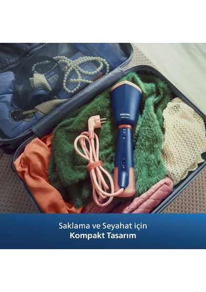 5000 Serisi El Tipi Buharlı Düzleştirici, Seyahat için Taşınabilir, Tak ve Çalıştır, Lacivert, STH5030/20
