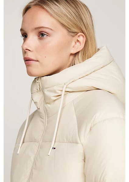 Kadın Kapüşonlu Fermuarlı Şişme Mont - Bej fırsatları