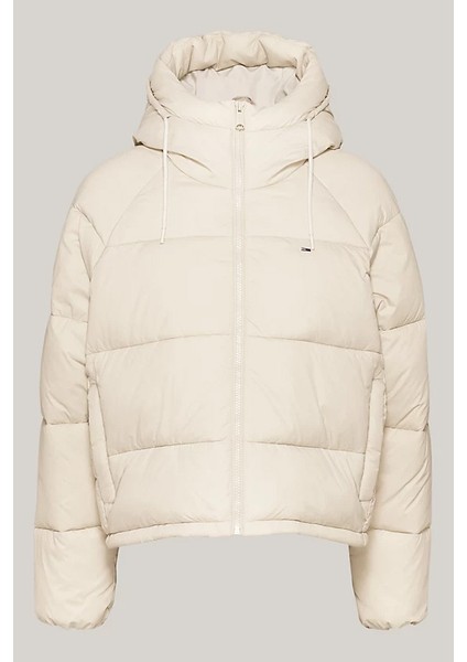 Kadın Kapüşonlu Fermuarlı Şişme Mont - Bej indirimleri