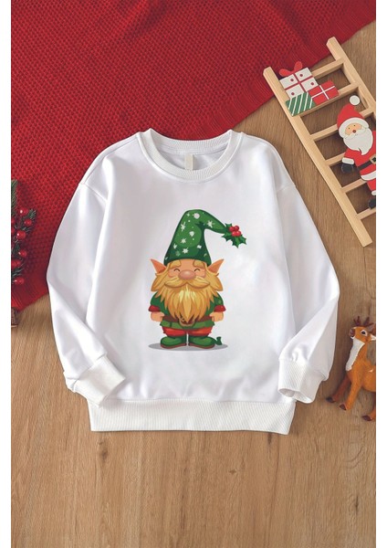 Christmas Sevimli Yeşil Cüce Adam Baskılı Çocuk Sweatshirt 23127