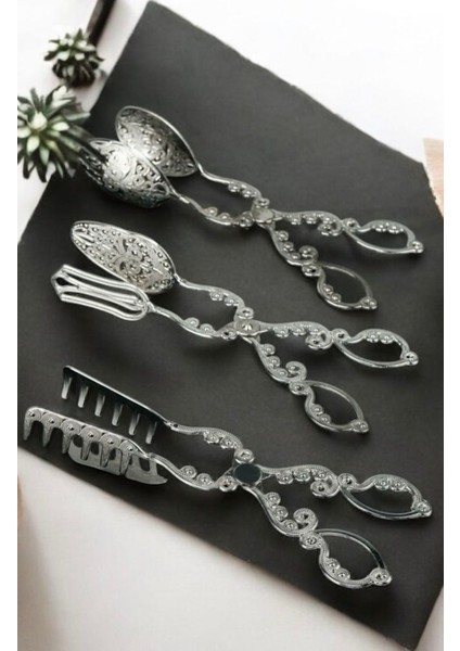 Gümüş Servis Salata Kek Makarna 3 Lü Maşa Seti