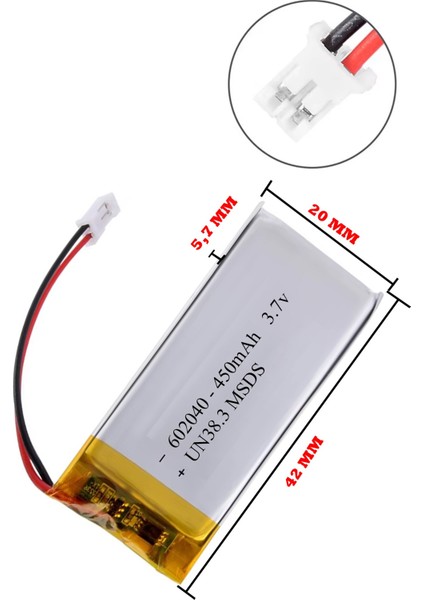 602040 3.7 Volt 450 Mah Lityum Polimer Pil