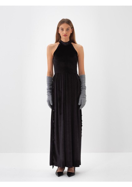Kadın Siyah Lüks Dokulu Soft Kadife Oversize Elbise fiyatları