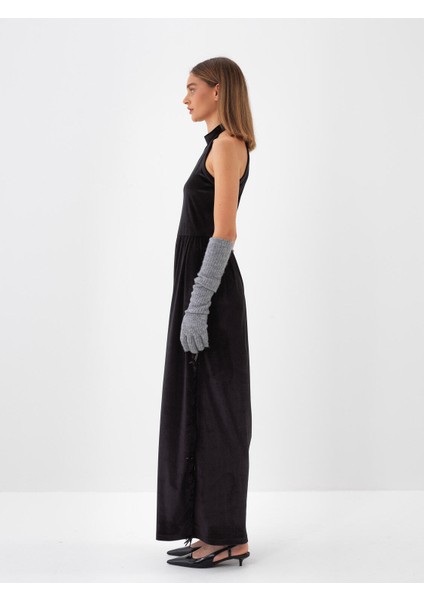 Kadın Siyah Lüks Dokulu Soft Kadife Oversize Elbise modelleri