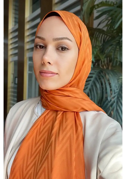 Ipeksi Jakar Lisa Şal Zikzak Desen - Turuncu