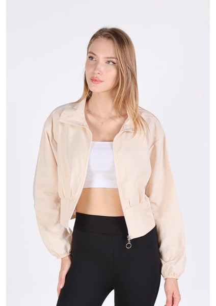 4296A Önü Fermuarlı Kısa Ceket Taş