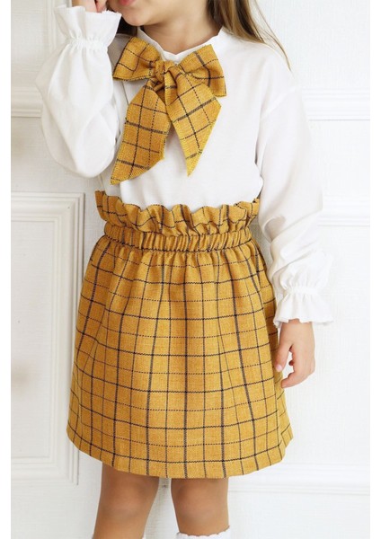 Kız Çocuk Uzun Kollu Hardal 23 Nisan Etek Ekru Bluz Fular Takım fiyatları