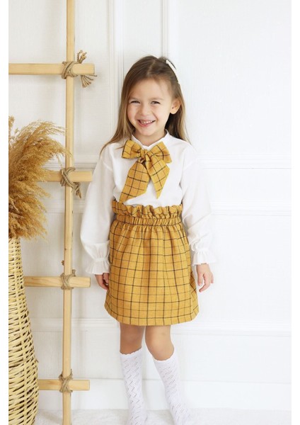 Kız Çocuk Uzun Kollu Hardal 23 Nisan Etek Ekru Bluz Fular Takım indirimleri