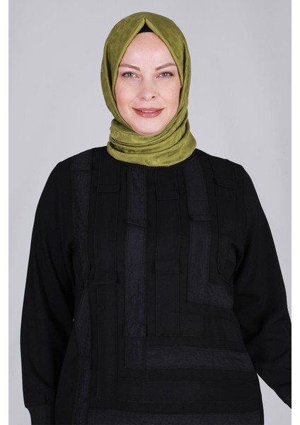 Büyük Beden Patchwork Pantolonlu Takım Siyah Otw35106