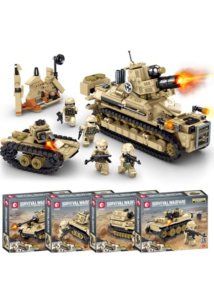 Sembo Block Survival Warfare Zırhlı Birlikler 4'ü 1 Arada 937 Parça Yapı Blokları LEGO ile Uyumlu (2912-2915)