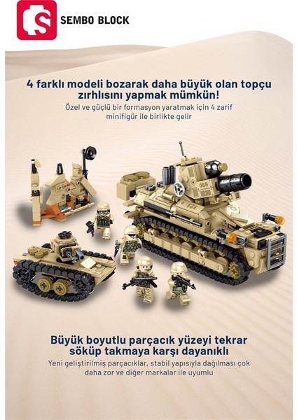 Sembo Block Survival Warfare Zırhlı Birlikler 4'ü 1 Arada 937 Parça Yapı Blokları LEGO ile Uyumlu (2912-2915)