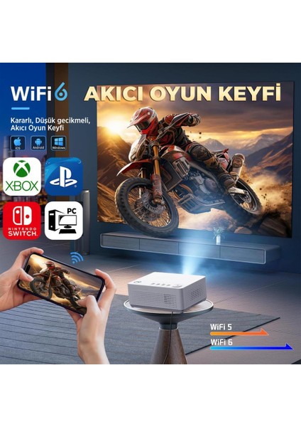 Leisure L470A Android Tv 1080P Destekli Projeksiyon Cihazı +Auto Focus+Auto Keystone+6g Wifi+5.2 BLUETOOTH+300 Inç Yansıtma+Hifi Premium Ses Sistemi Beyaz Ps5/xbox/hdmı