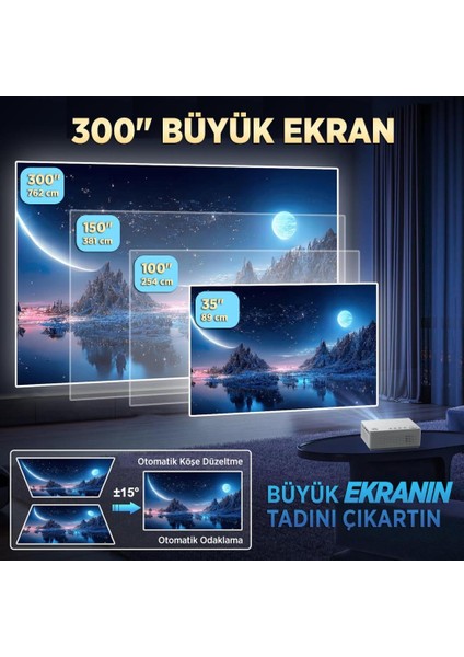 Leisure L470A Android Tv 1080P Destekli Projeksiyon Cihazı +Auto Focus+Auto Keystone+6g Wifi+5.2 BLUETOOTH+300 Inç Yansıtma+Hifi Premium Ses Sistemi Beyaz Ps5/xbox/hdmı