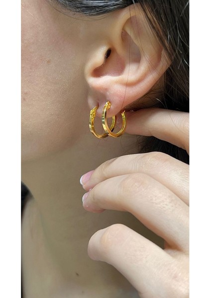 Halka Düz Desenli Küpe 22 Ayar Altın