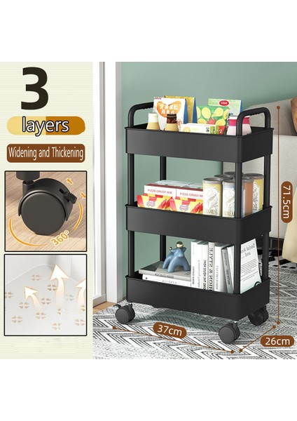Siyah Stil Tekerlekli Organizer Ev Aksesuarları ile Çok Katlı Atıştırmalık Saklama Rafı Mutfak Banyo Yatak Odası Depolama Rafı Trolley (Yurt Dışından)