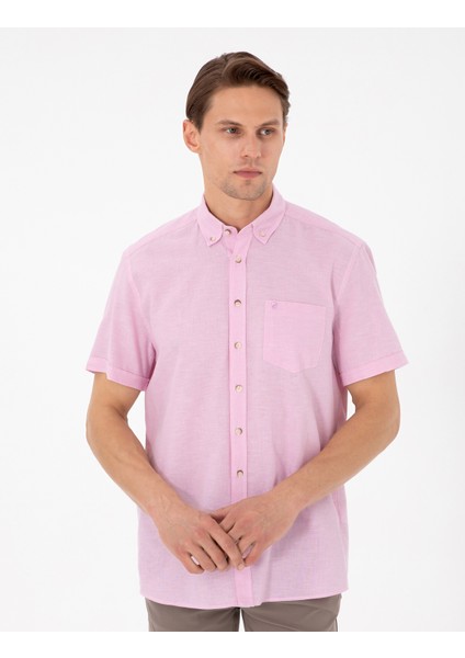Erkek Pembe Regular Fit Kısa Kollu Gömlek 50265118-VR041