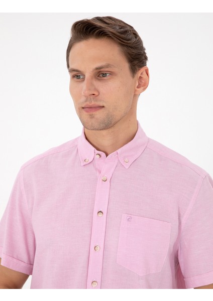 Erkek Pembe Regular Fit Kısa Kollu Gömlek 50265118-VR041