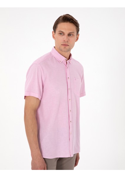 Erkek Pembe Regular Fit Kısa Kollu Gömlek 50265118-VR041