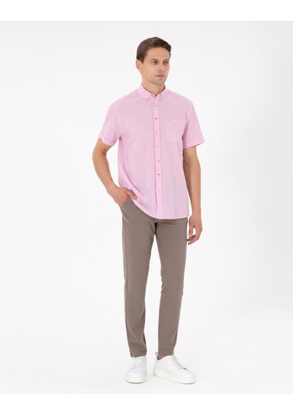 Erkek Pembe Regular Fit Kısa Kollu Gömlek 50265118-VR041