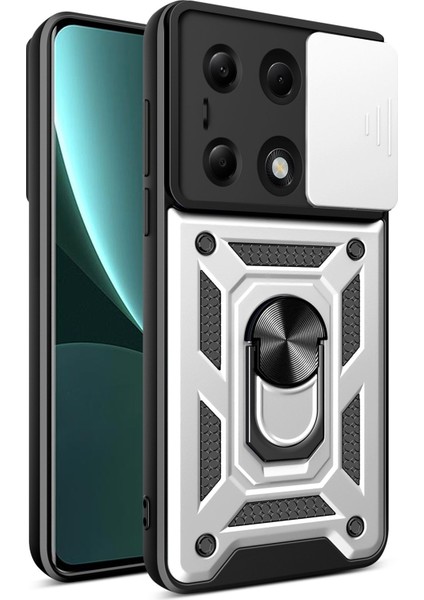 Xiaomi Poco M6 Pro 4g ile Uyumlu Kılıf Pars Lens Sürgülü Yüzüklü Standlı Korumalı Kılıf
