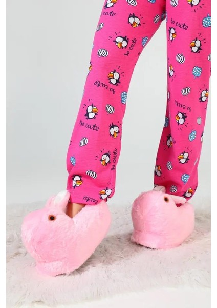 Kadın Kız Çocuk Kombin Pembe Hayvanlı Tavşanlı Panduf Ev Botu fiyatları