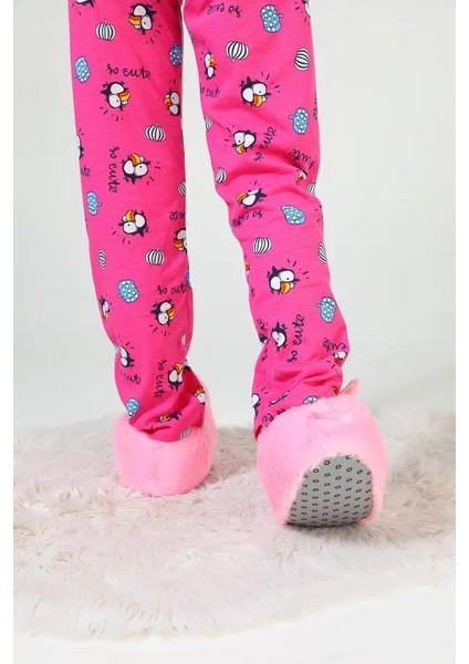 Kadın Kız Çocuk Kombin Pembe Hayvanlı Tavşanlı Panduf Ev Botu fırsatları