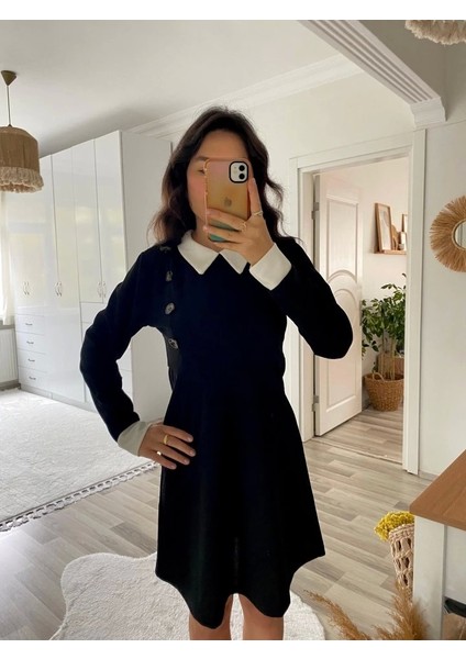 Kadın Uzun Kollu Yakalı A Kesim Kısa Ithal Krep Elbise fiyatları