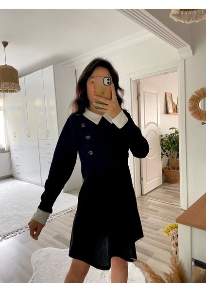 Kadın Uzun Kollu Yakalı A Kesim Kısa Ithal Krep Elbise indirimleri