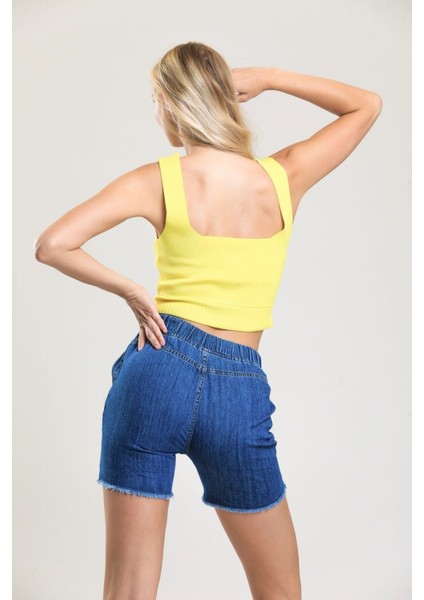 2080 Kadın Püsküllü Paça Jeans Denim Kot Şort Mavi fırsatları