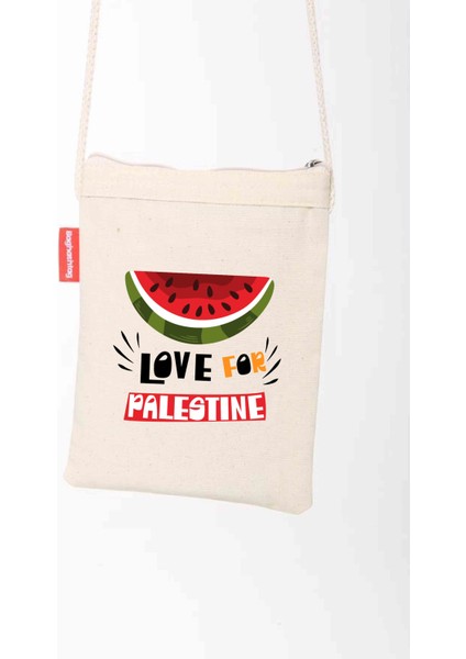 Traditional Palestinian Half Watermelon "love For Palestıne" Digital Printed Fabric Zipper Bag