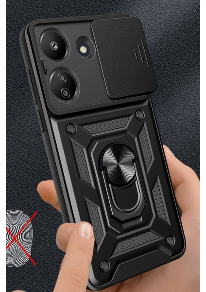 Xiaomi Redmi 13C ile Uyumlu Kılıf Pars Lens Sürgülü Yüzüklü Standlı Korumalı Kılıf