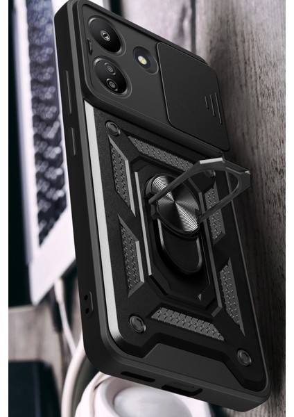 Xiaomi Redmi 13C ile Uyumlu Kılıf Pars Lens Sürgülü Yüzüklü Standlı Korumalı Kılıf