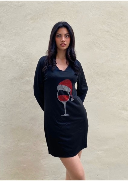 Kadın Uzun Kollu V Yaka Baskılı Dalgıç Kumaş Elbise fırsatları