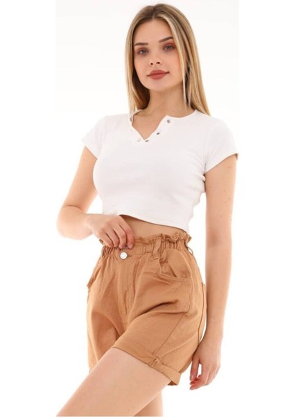 2049 Kadın Gabardin Duble Paça Jeans Denim Kot Şort