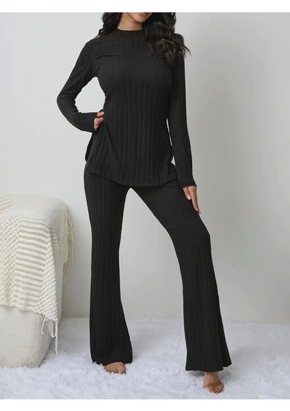 Kadın Uzun Kollu Şardonlu Üst Uzun Yanları Yırtmaçlı Alt Ispanyol Kaşkorse Ikili Takım modelleri