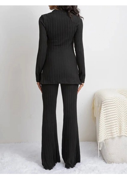 Kadın Uzun Kollu Şardonlu Üst Uzun Yanları Yırtmaçlı Alt Ispanyol Kaşkorse Ikili Takım fırsatları